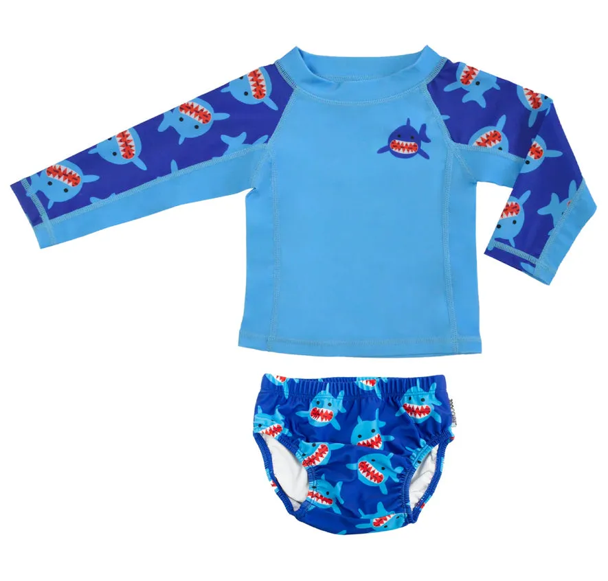 Zoocchini - Rashguard Top & Swim Diaper Set - Shark